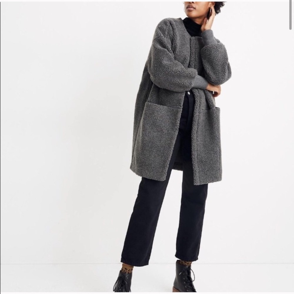 Madewell Oversized Grey Bonded Fleece Cocoon Coat